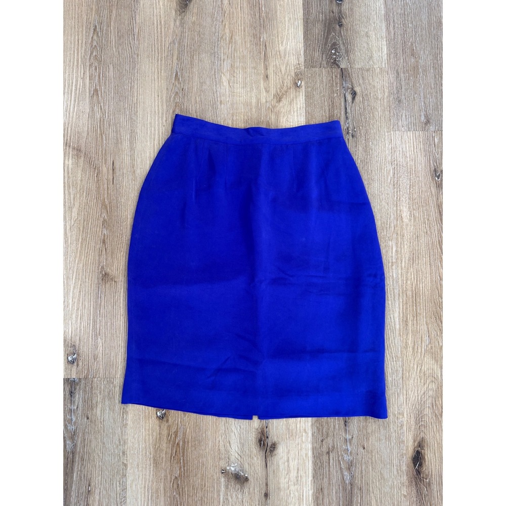 Vintage‎ Cobalt Blue 100% Silk Pencil Skirt High Waisted Lined Size 12 90's